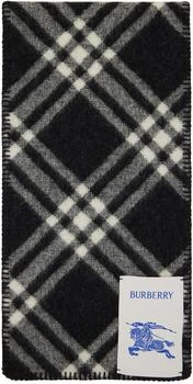 Burberry | Black & Off-White Check Wool Scarf,商家Ssense US,价格¥4232