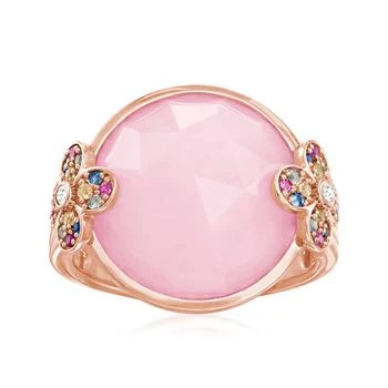 Ross-Simons | Ross-Simons Pink Opal and Multicolored Sapphire Floral Ring With White Topaz Accents in 18kt Rose Gold Over Sterling,商家Premium Outlets,价格¥1419