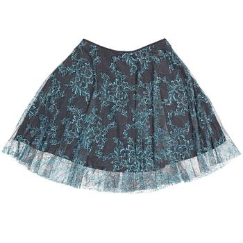 推荐Burberry Girls Bright Blue/Taupe Pleated Lace Skirt, Size 4Y商品