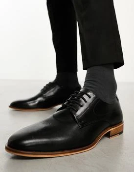推荐ASOS DESIGN derby lace up shoes in black leather with natural sole商品