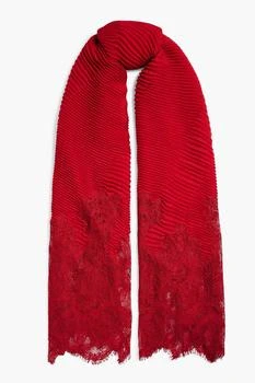 推荐Crocheted lace-trimmed plissé cashmere and wool-blend scarf商品