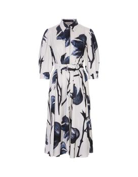 Alexander McQueen | Alexander McQueen White And Blue Bellflower Shirt Dress With Long Balloon Sleeves商品图片,8.4折