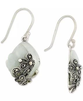 Macy's | Jade (15 x 20 x 4mm) & Marcasite Flower Drop Earrings in Sterling Silver,商家Macy's,价格¥515