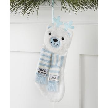 Macy's | 2022 Baby's First Bear Mini Stocking with Blue Scarf Ornament, Created for Macy's商品图片,2.7折, 独家减免邮费
