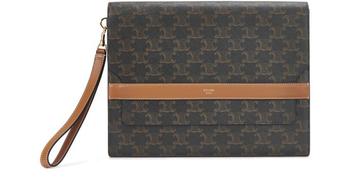 Celine | Triomphe 帆布和羔羊皮翻盖手拿包商品图片,
