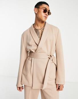 推荐ASOS DESIGN oversized smoking suit jacket in stone twill商品