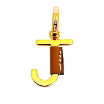 商品Burberry Leather-Wrapped J Alphabet Charm in Light Gold/Tan图片
