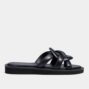 推荐Coach Women's Georgie Leather Slide Sandals - Black商品