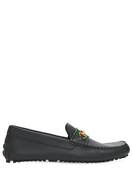 Gucci | 10mm Web Leather Driver Loafers商品图片,