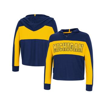 Colosseum | Girls Youth Navy Michigan Wolverines Galooks Hoodie Lace-Up Long Sleeve T-shirt商品图片,