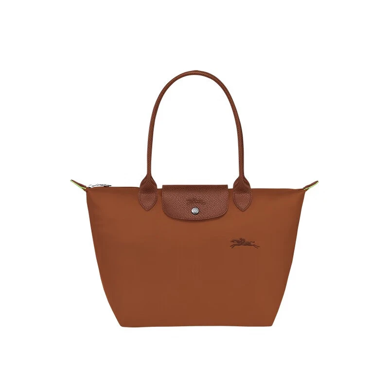 Longchamp | LONGCHAMP/珑骧 女士棕色帆布银色五金按扣拉链开合中号托特包,商家VPF,价格¥978