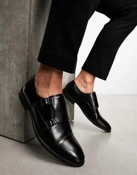 推荐ASOS DESIGN monk shoes in black faux leather with emboss panel商品