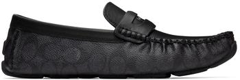 推荐Black & Grey Leather Coin Driver Loafers商品