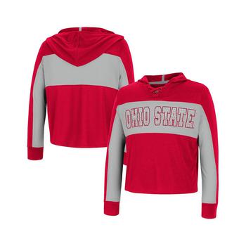 Colosseum | Girls Youth Scarlet Ohio State Buckeyes Galooks Hoodie Lace-Up Long Sleeve T-shirt商品图片,