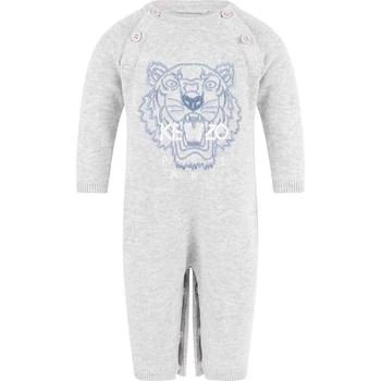 Kenzo | Embroidered animal logo rompers in light grey,商家BAMBINIFASHION,价格¥929