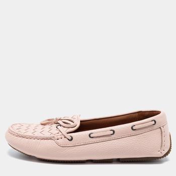 推荐Bottega Veneta Light Pink Intrecciato Leather Bow Slip-On Loafers Size 37.5商品