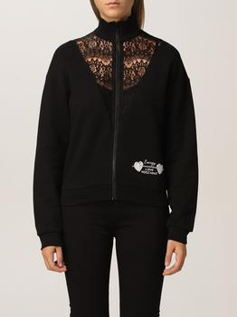 推荐Love Moschino sweatshirt in cotton and lace with logo商品