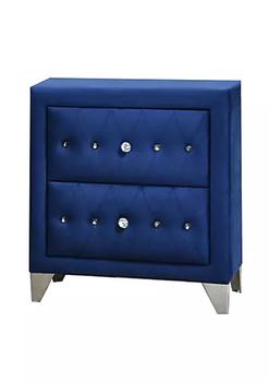 商品Duna Range | Velvet Upholstered 2 Drawer Wooden Nightstand with Faux Crustal Knobs, Blue,商家Belk,价格¥2489图片