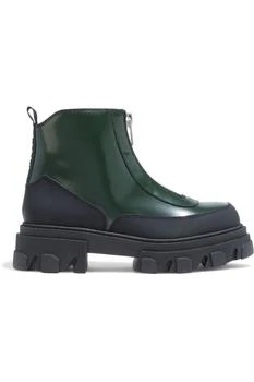 推荐Zip-detailed glossed-leather ankle boots商品