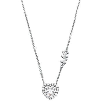 Michael Kors | Sterling Silver Cubic Zirconia Heart Halo Pendant Necklace, 16" + 2" extender商品图片,