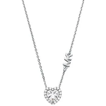 Michael Kors | Sterling Silver Cubic Zirconia Heart Halo Pendant Necklace, 16" + 2" extender 