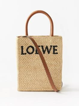 推荐A5 logo-jacquard raffia leather-trim tote bag商品