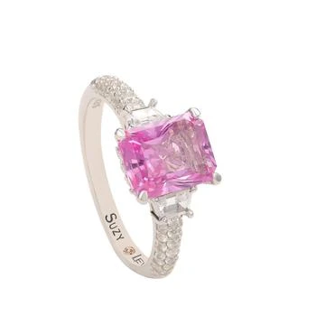 Suzy Levian | Suzy Levian Sterling Silver Pink Sapphire & Diamond Accent 3cttw Emerald Cut Bridal Ring,商家Premium Outlets,价格¥2405