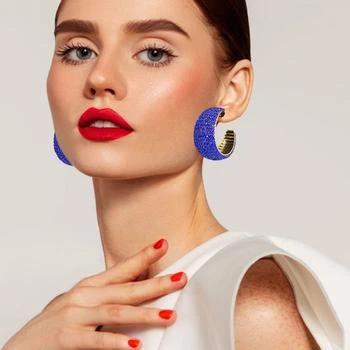 FASHNZFAB | Bling Hoop Earrings - Gold, Sapphire,商家Premium Outlets,价格¥149