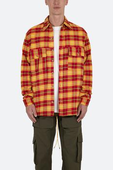 推荐Relaxed Cargo Flannel Shirt - Yellow/Red商品