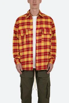 推荐Relaxed Cargo Flannel Shirt - Yellow/Red商品