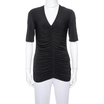 美国burberry, [二手商品] Burberry | Burberry Black Stretch Knit Ruched V-Neck Top S商品图片 8.8折