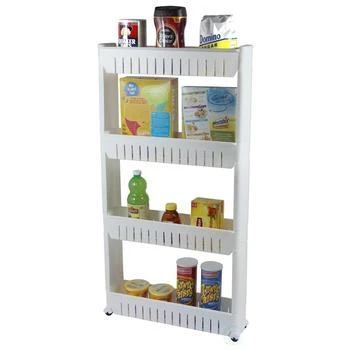 Basicwise | Vintiquewise Slim Storage Cabinet Organizer 4 Shelf Rolling Pull Out Cart Rack Tower with Wheels,商家Macy's,价格¥326