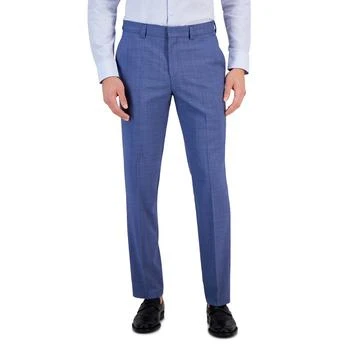 推荐Men's Modern-Fit Stretch Mid Blue Micro-Houndstooth Wool Suit Pants商品