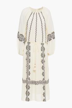 VANESSA BRUNO多少钱, VANESSA BRUNO | Nola belted embroidered checked crepe midi dress商品图片 4折