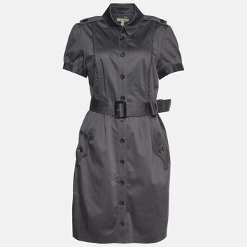 burberry短袖, [二手商品] Burberry | Burberry Grey Cotton Short Sleeve Button Front Shirt Dress M商品图片 7.2折