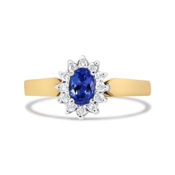 商品Haus of Brilliance | 14K Yellow Gold 1/5 Cttw Round Diamond and 6x4mm Oval Blue Tanzanite Halo Ring (H-I Color,商家Jomashop,价格¥8432图片