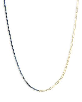 推荐Cubic Zirconia & Chain Link Tennis Necklace in 14K Gold Plated Sterling Silver, 13.5"-15.5"商品