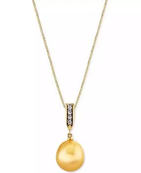 Macy's | Cultured Golden South Sea Pearl (10mm) & Diamond Accent 18" Pendant Necklace in 14k Gold,商家Macy's,价格¥4110