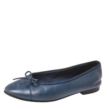 香奈儿鞋是什么牌子, [二手商品] Chanel | Chanel Blue Leather CC Bow Cap Toe Ballet Flats Size 38.5商品图片 4.4折