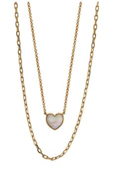 推荐Mother of Pearl Heart Pendant Necklace & Rolo Chain Necklace Set商品