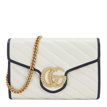古驰链条包, Gucci | GUCCI Marmont系列女士白色斜纹绗缝牛皮复古迷你链条单肩包 573807-0OLFX-9085商品图片 满$100享9.5折, 满折