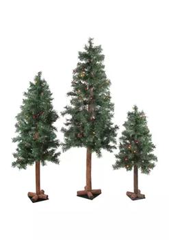 推荐Set of 3 Pre-Lit Slim Woodland Alpine Artificial Christmas Trees 5' - Multicolor Lights商品