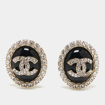 推荐Chanel CC Crystal Resin Gold Tone Clip On Earrings商品