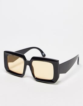 ASOS | ASOS DESIGN 70s chunky oversized square sunglasses with taupe lens in black商品图片,额外9.5折, 额外九五折