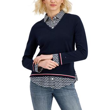 推荐Tommy Hilfiger Womens Chevron Layered Pullover Sweater商品