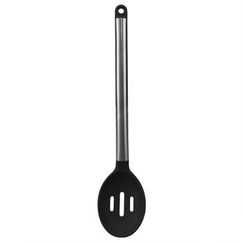 商品Home Basics Stainless Steel Silicone Slotted Spoon, Black图片