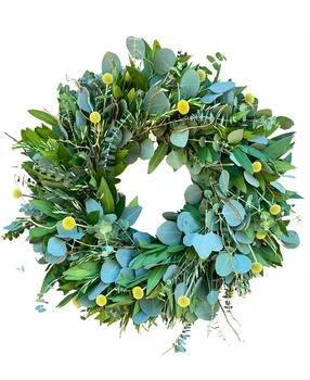 GreenishBlu | Bayleaf, Baby Blue Eucalyptus, Rosemary, Curly Willow and Yellow Billy Balls Real Aromatic Wreath, 22",商家Macy's,价格¥733