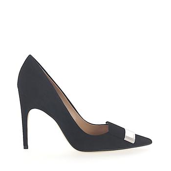 Sergio Rossi Heeled Pumps calfskin suede Logo Metal buckle black