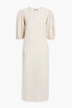 ganni裙, Ganni | Checked cotton-blend seersucker midi dress商品图片 4.4折