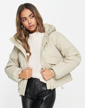 Pull&Bear quilted hooded jacket in stone product img